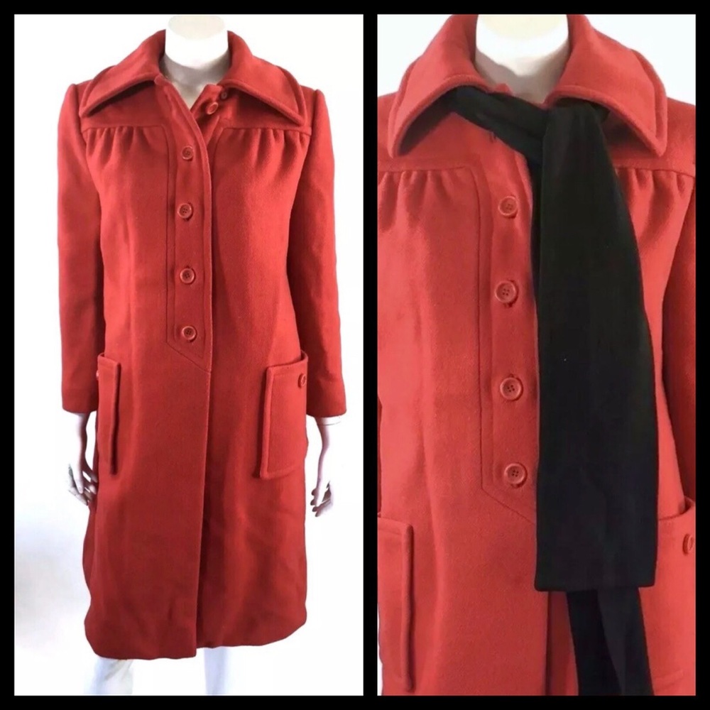 Women's Vitage Red Coat with Black Scarf